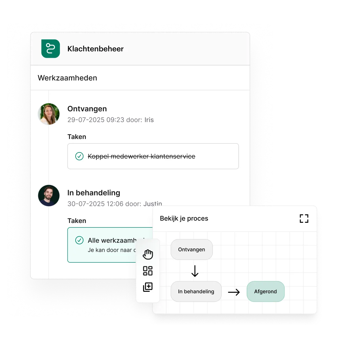 Voorbeeld van de interface van een klachtenproces