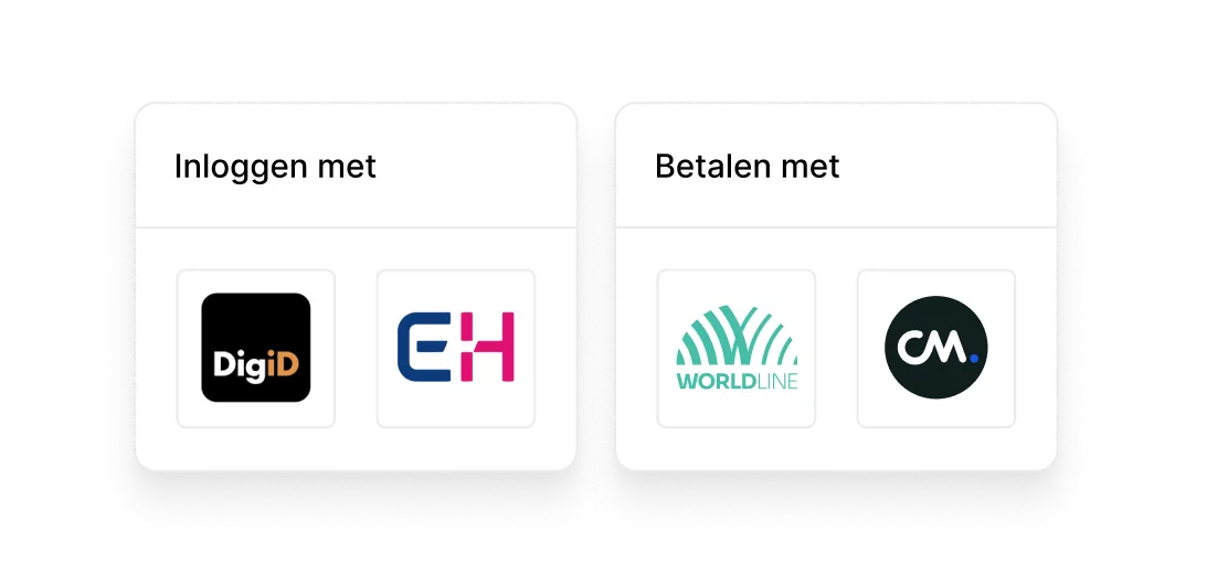 Inloggen met DigiD en e-Herkenning, betalen met Worldline en CM payments