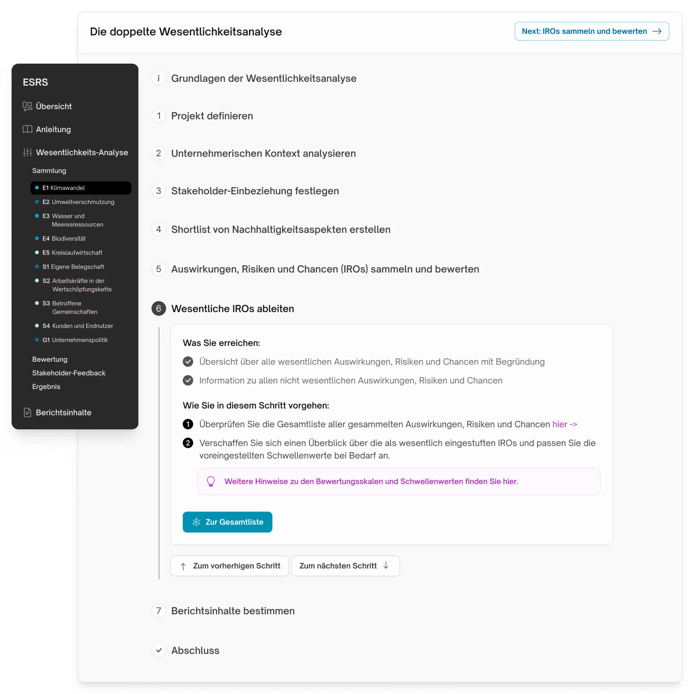 Screenshot goodbalancer Wesentlichkeitsanalyse