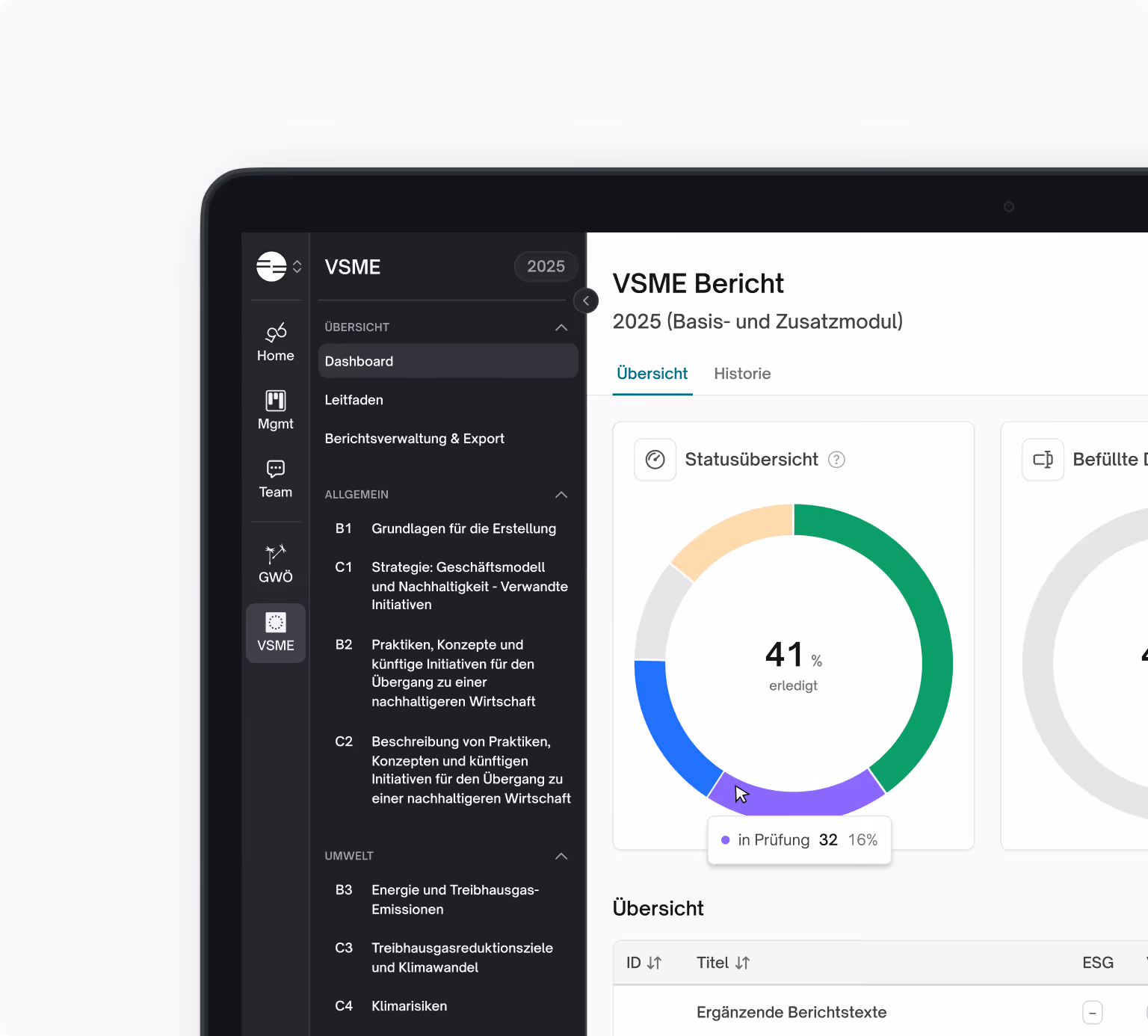 Ausschnitt Screenshot VSME-Report in goodbalancer