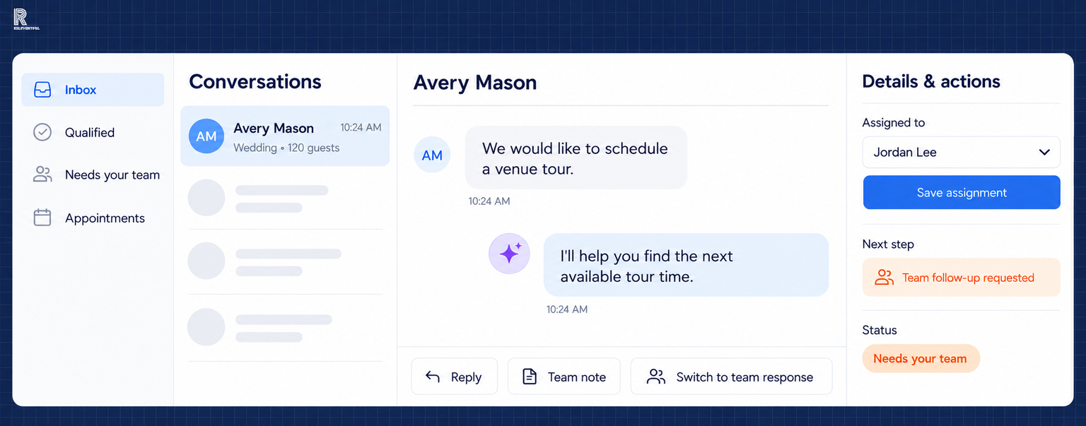 Rae Inbox keeps website conversations and team handoffs visible.