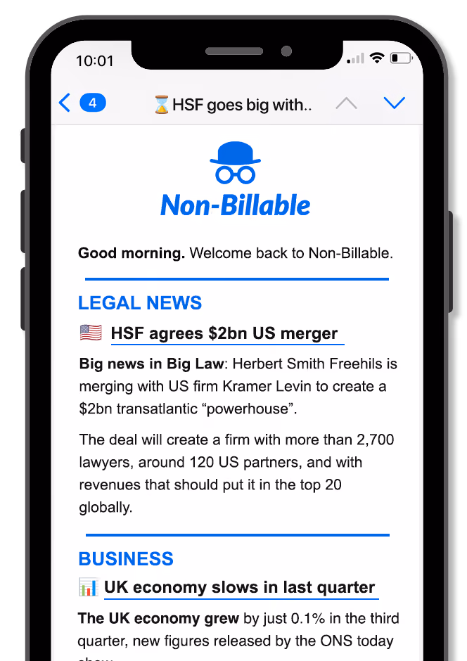 Non-Billable newsletter on mobile