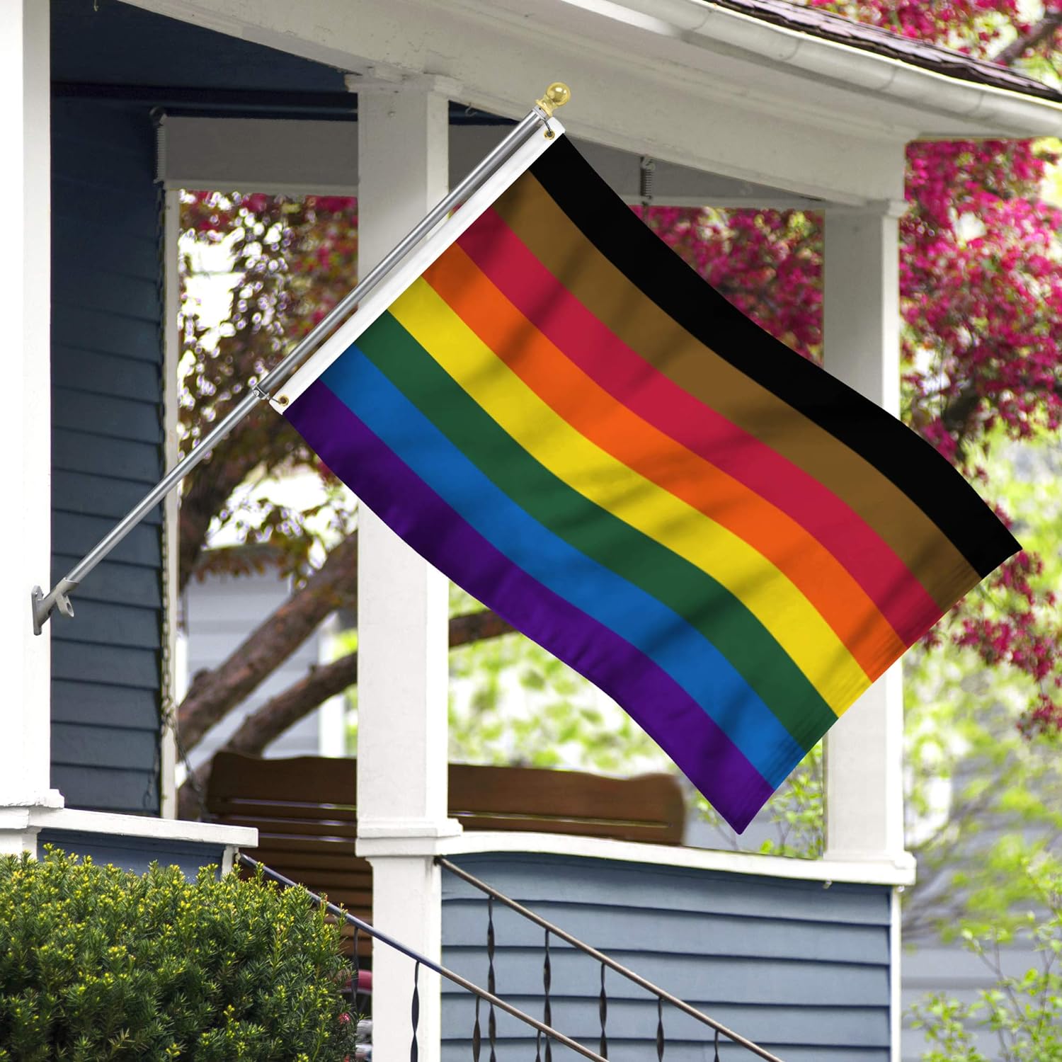 philly pride flag with brown and black stripes