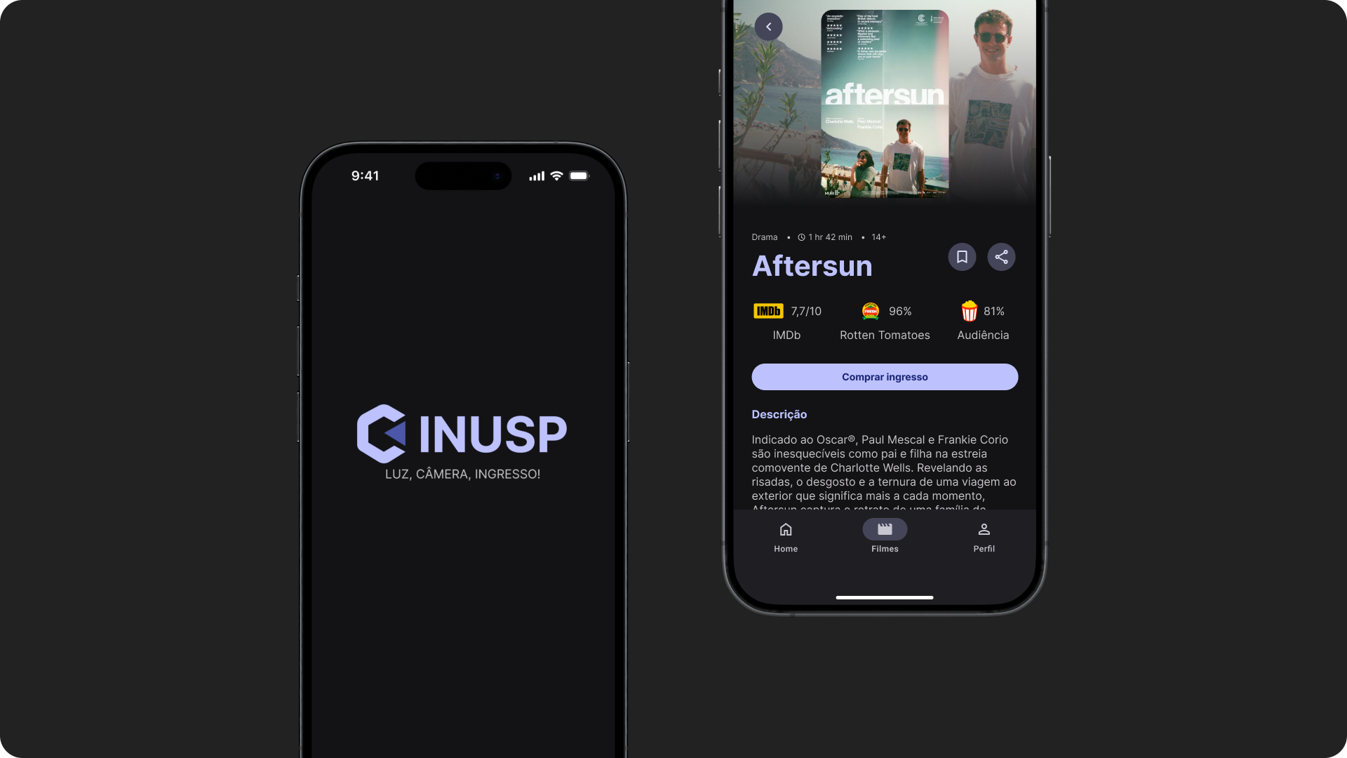 Two mockups of the Cinusp App