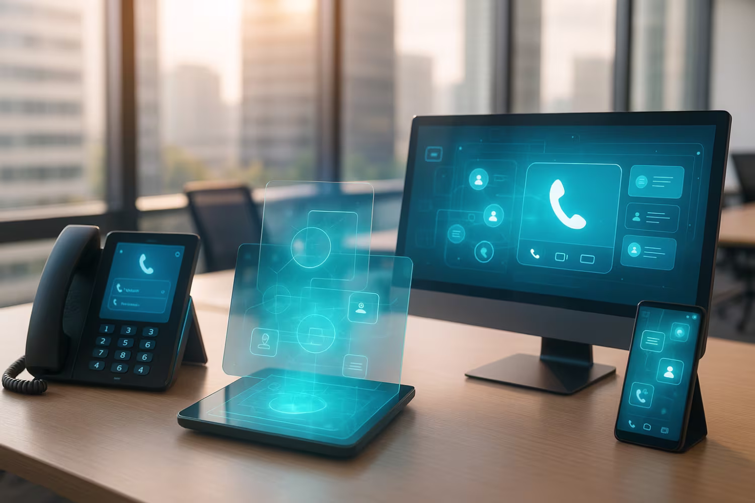 Futuristic office showcasing unified communications