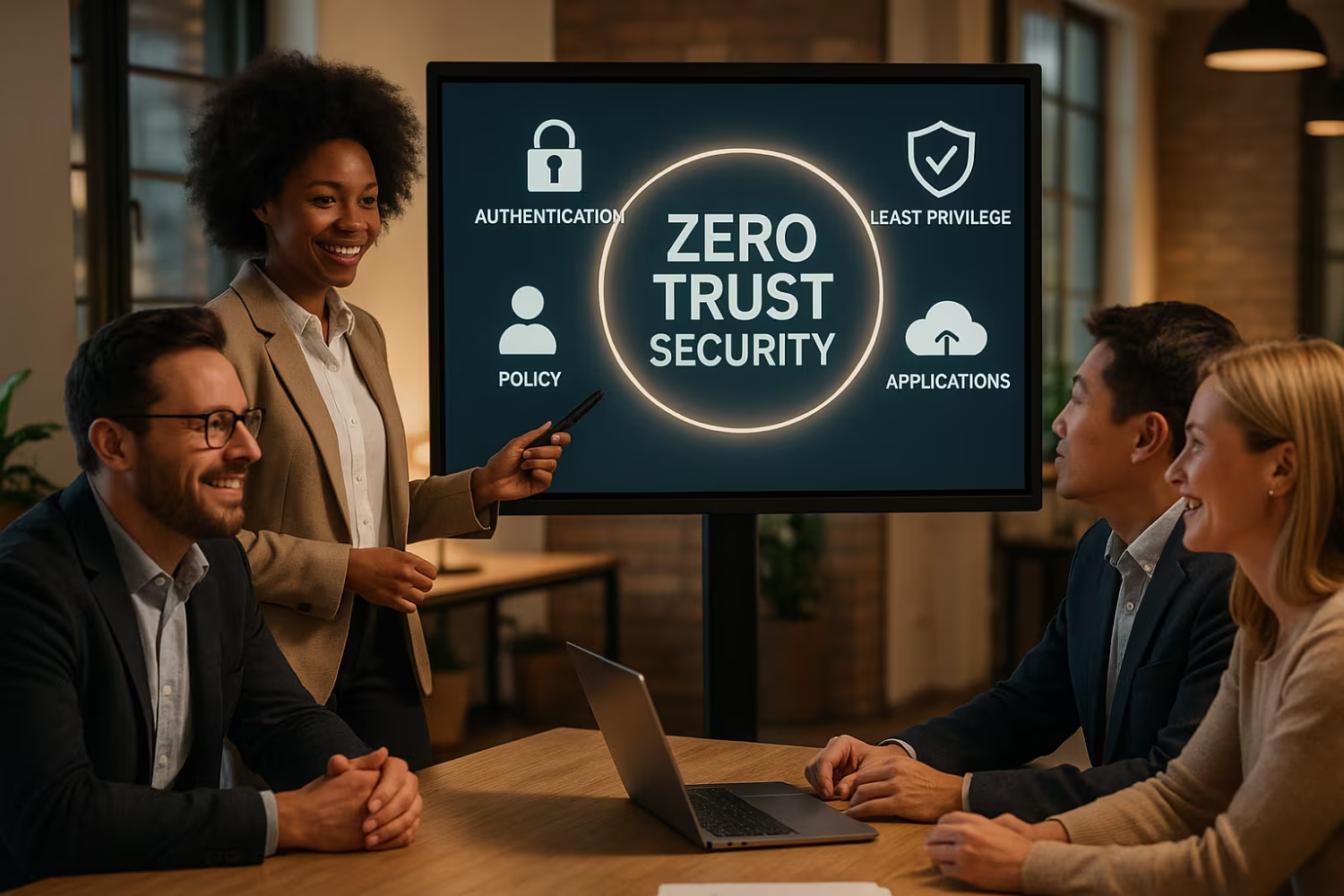 Diverse team discussing zero trust security