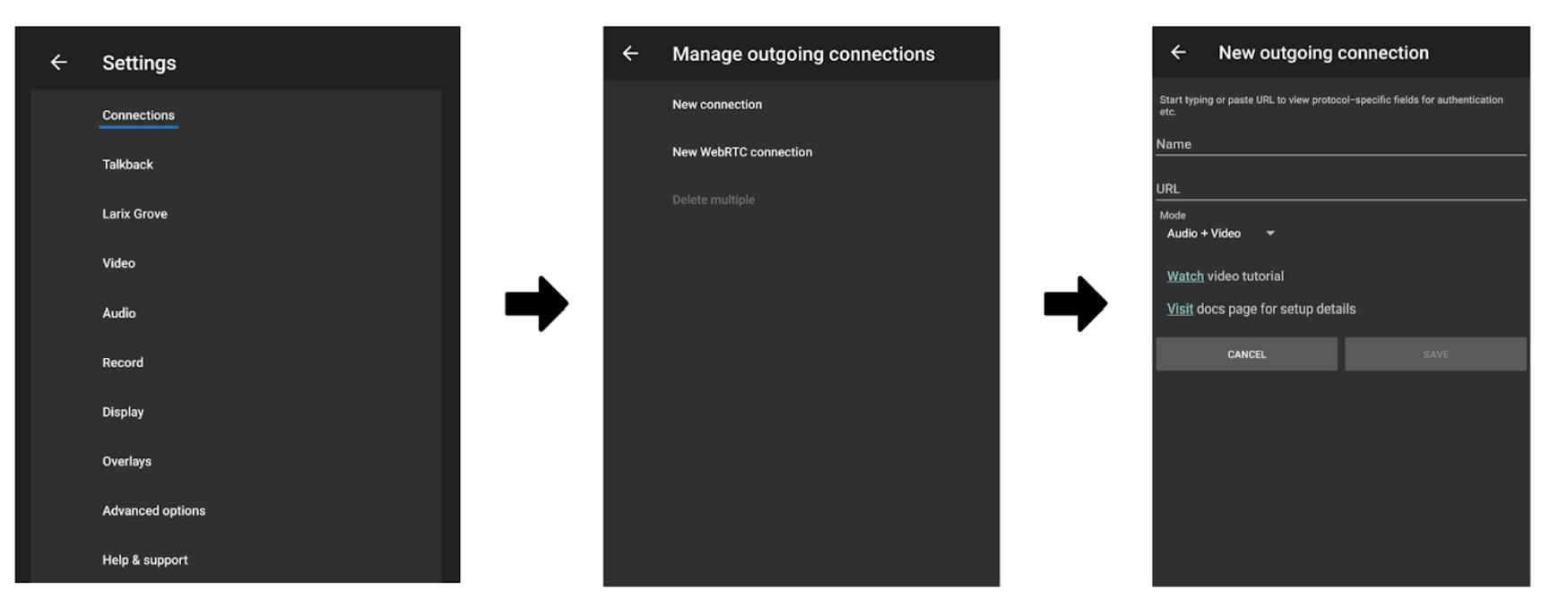 Streaming from device using Larix Broadcaster