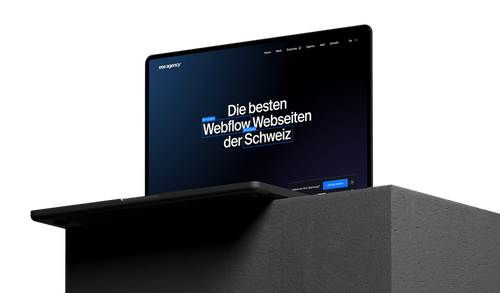 Ein Laptop-Mockup zeigt eine Website die mit Webflow erstellt wurde