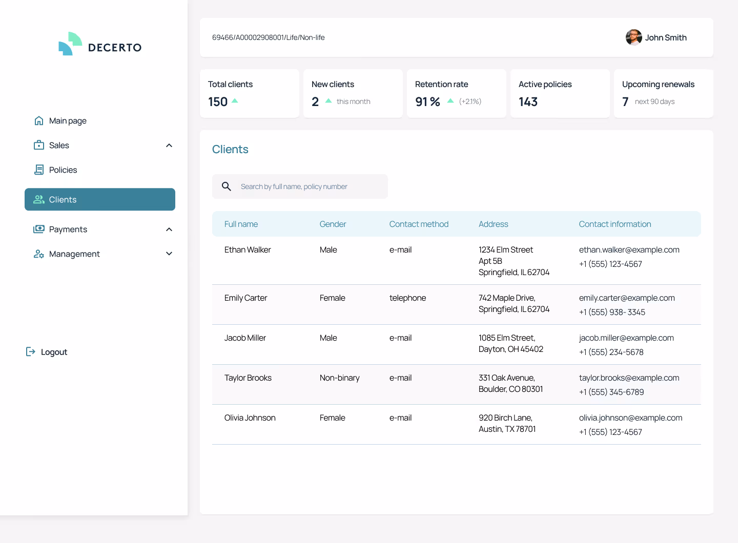 decerto client listing app view