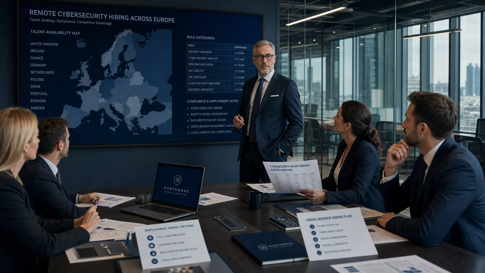 Recrutement cybersécurité à distance : guide des salaires et de la conformité en Europe