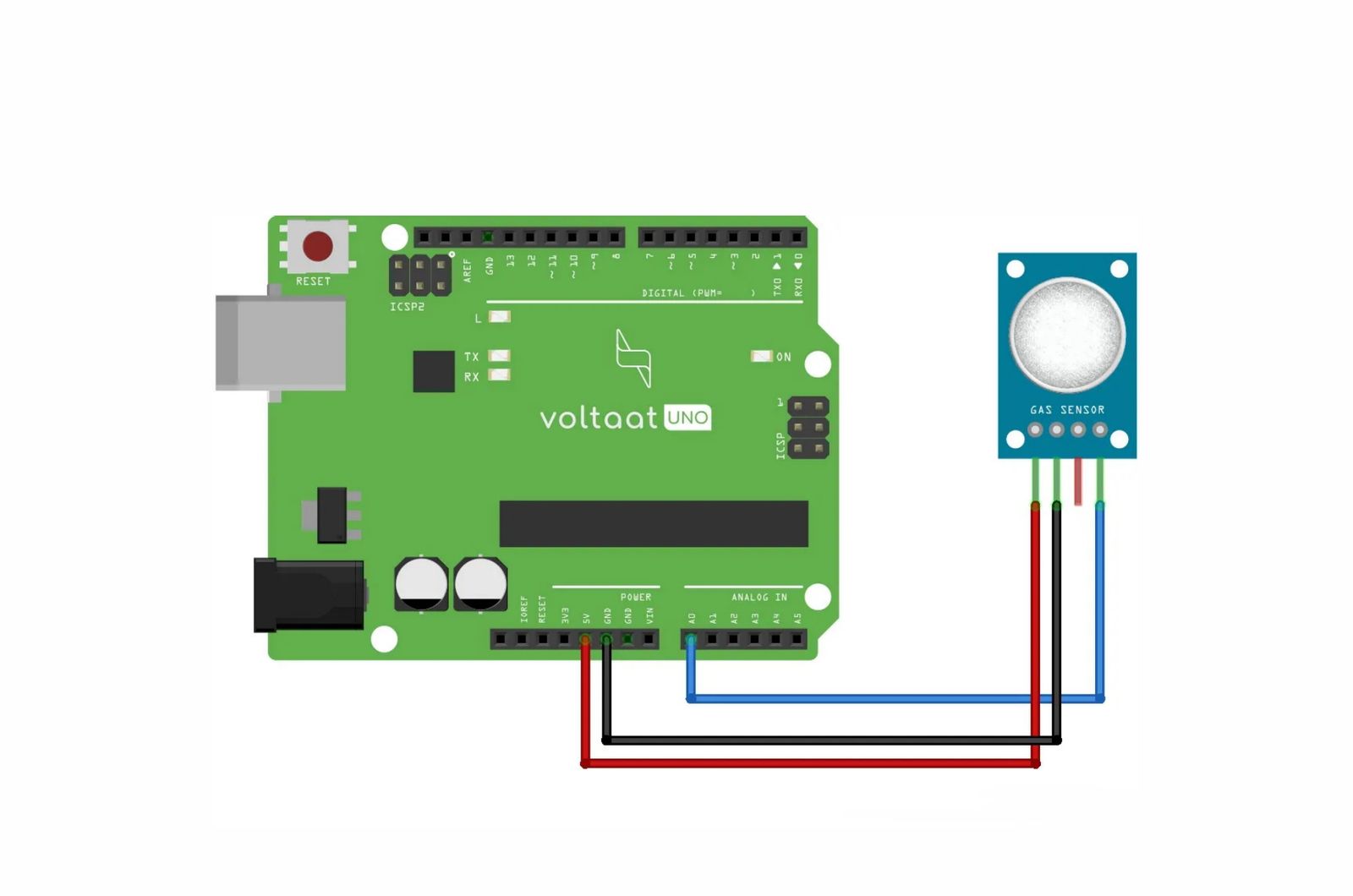 Voltaat Learn - Detect smoke and air quality using MQ-135 Sensor