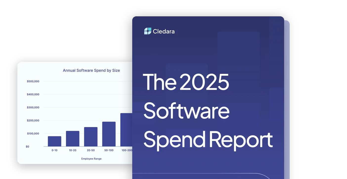 The 2025 Software Spend Report by Cledara, with a chart of annual software spend by company size