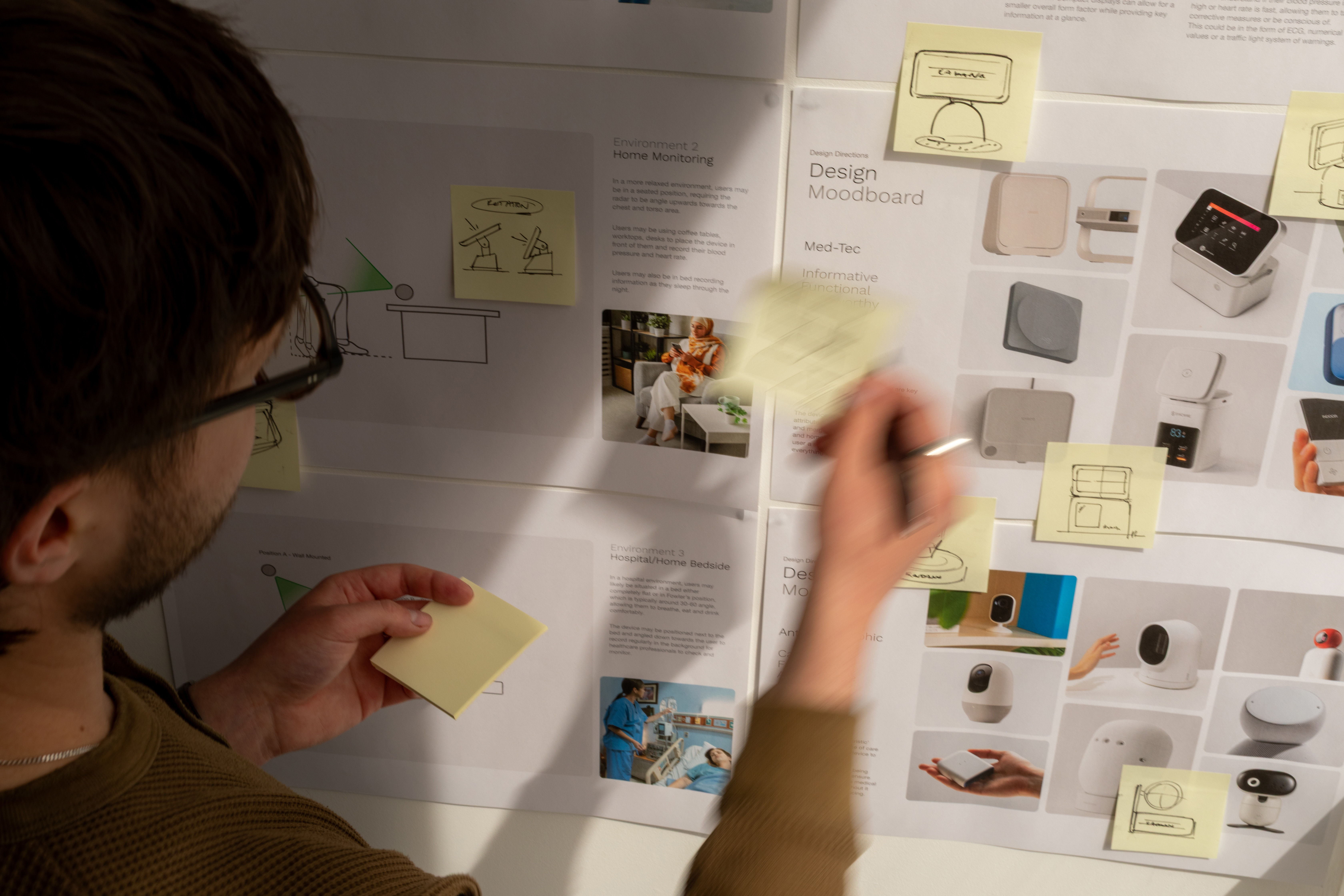 Product sketches laid out on a desk