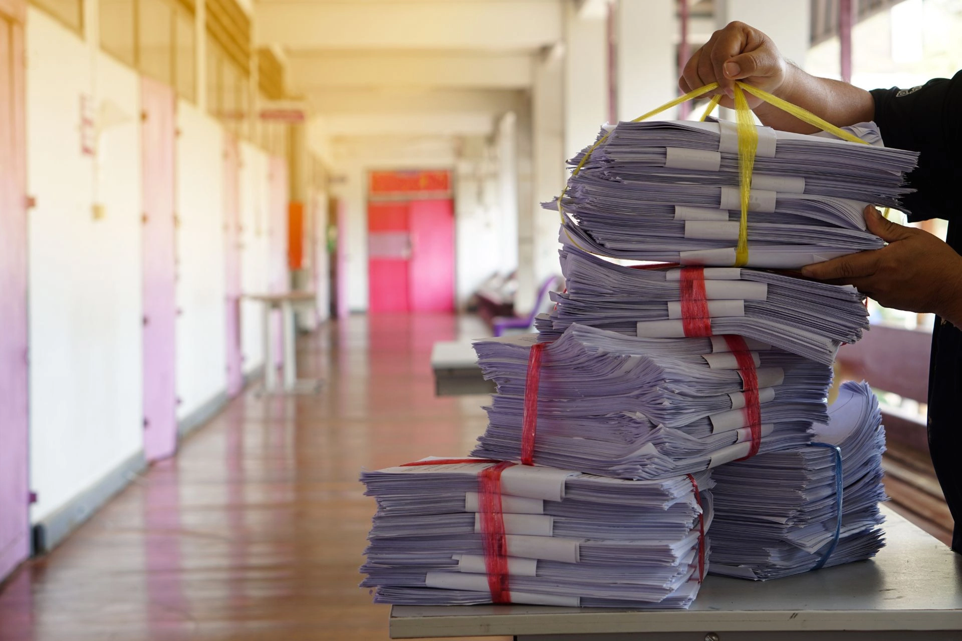 A pile of papers for recycling