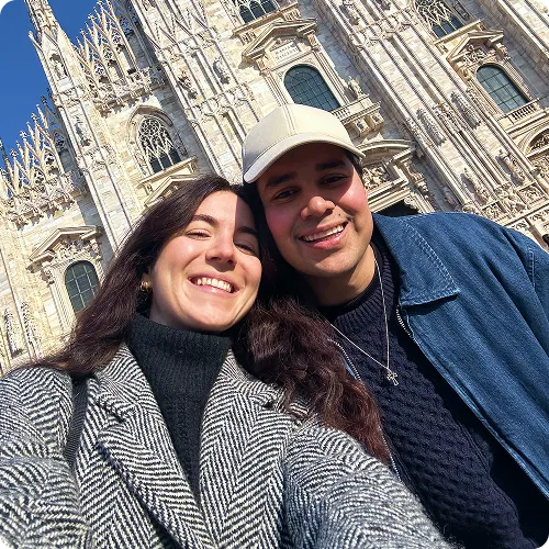 Two college students in Milan during their study abroad program in Italy