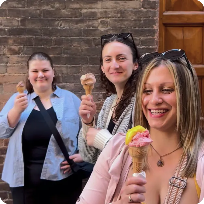 A group of students eating ice cream in Salerno during their study abroad in Italy