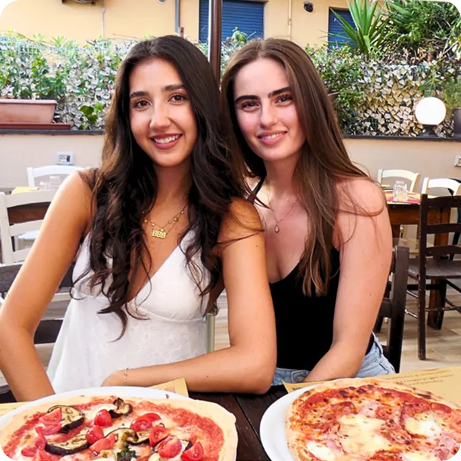 Two college students during their study abroad program in Italy