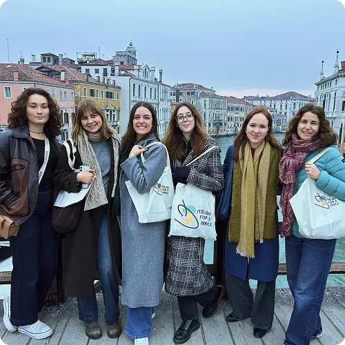 Three college students in Turin during their study abroad in Italy