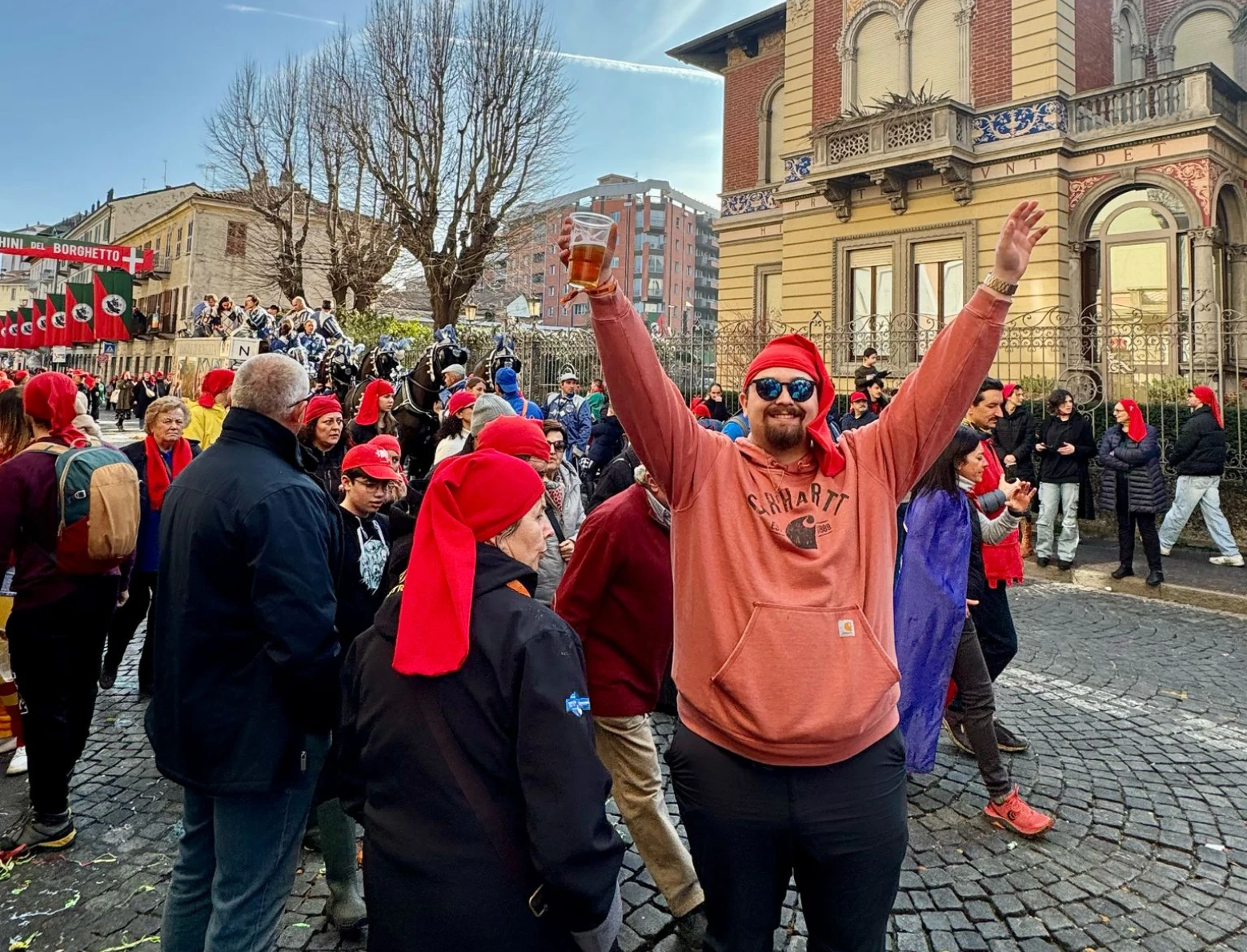 Joshua during the Orange Festival in Ivrea