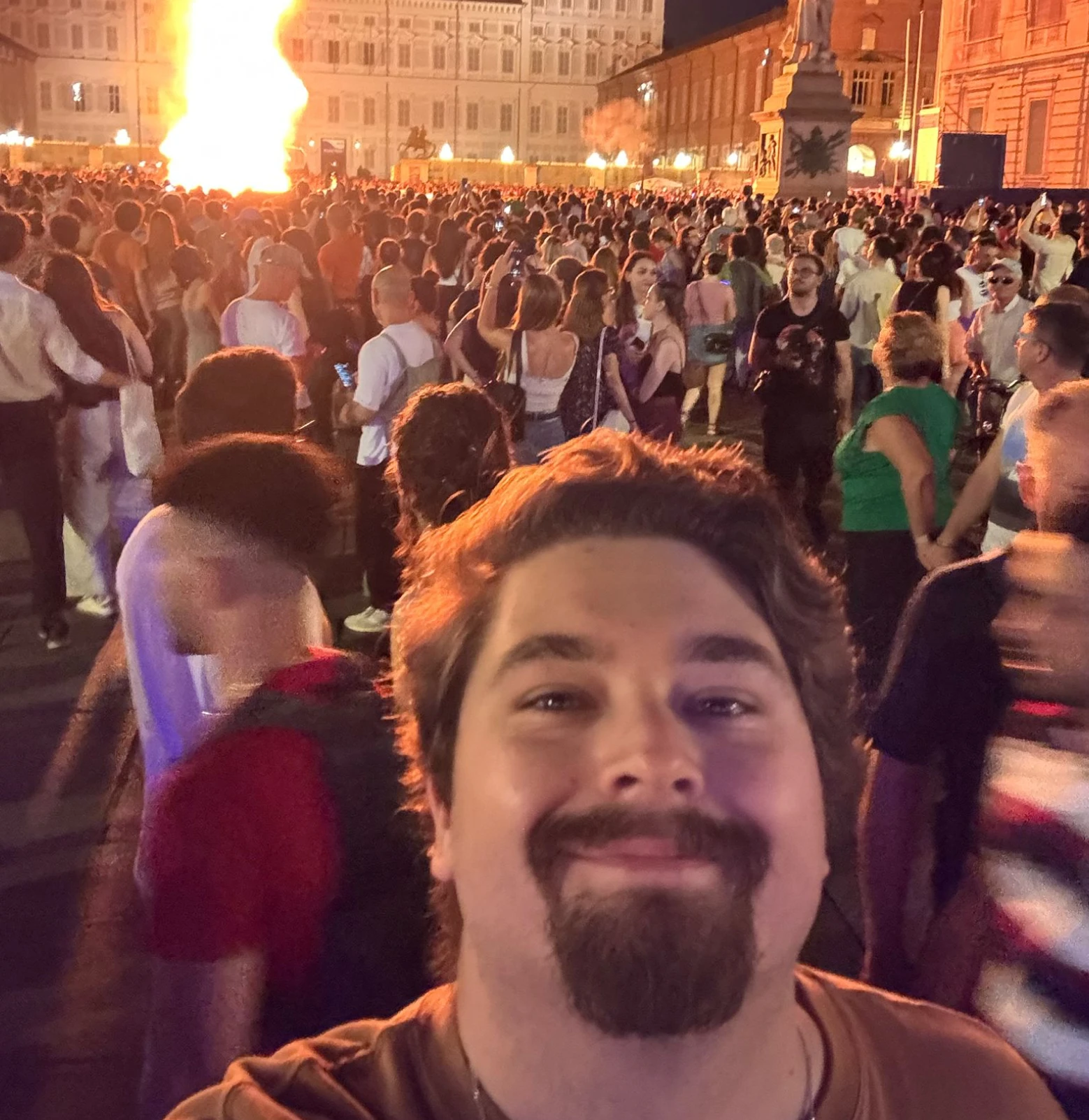 Joshua during a bonfire in Turin