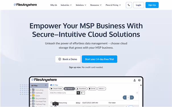 Cloud file storage company website mockup