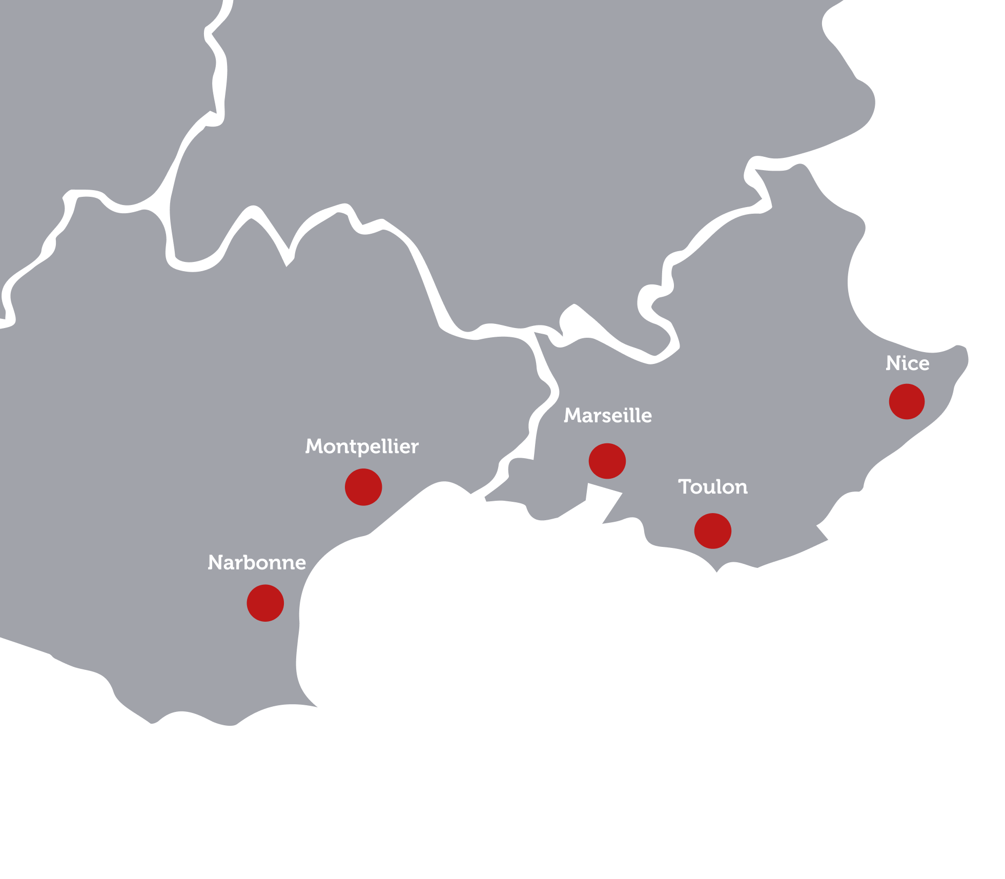 LA map qui vous permet de voir où sont situées les agences du Groupe Omnium en région PACA.
