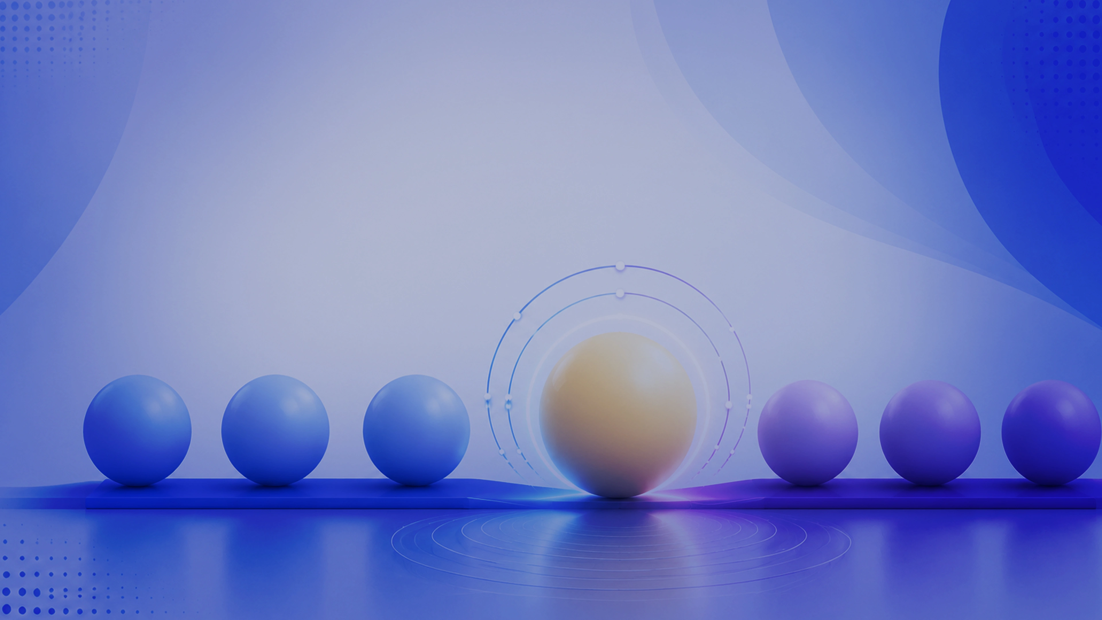 Abstract hero image representing application development with blue and purple spheres and a central glowing sphere.