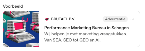 Preview van de BRUTAEL-advertentie in ChatGPT met het label advertentie