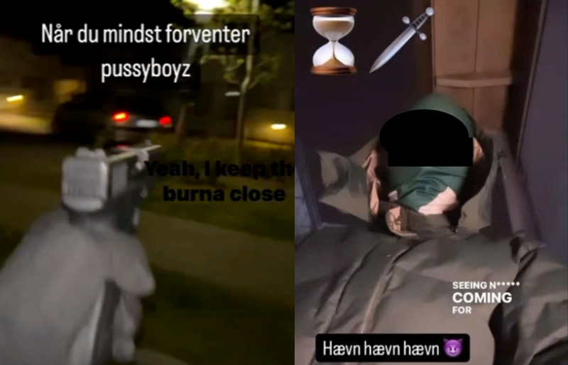 Screenshot fra bandeprofil på Instagram, der viser trusler med våben mod en rivaliserende gruppe. 