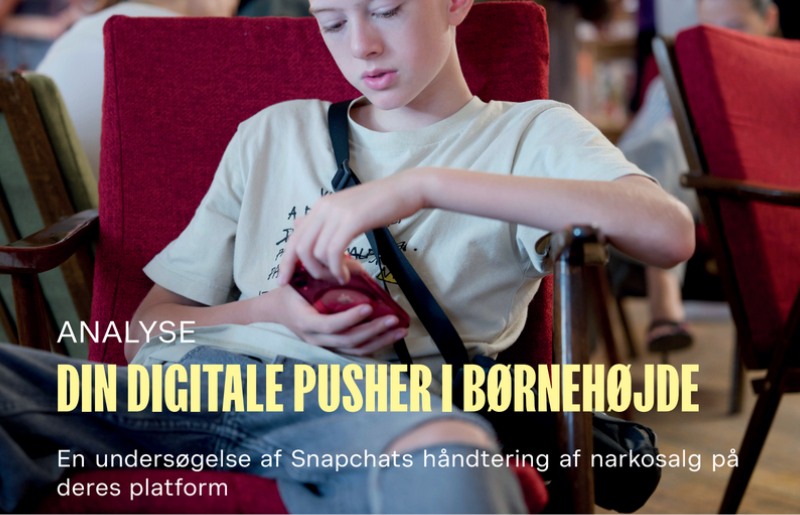Forsiden af en analyse fra Digitalt Ansvar der har undersøgt Snapchats håndtering af brugeranmeldelser, der drejer sig om narkosalg
