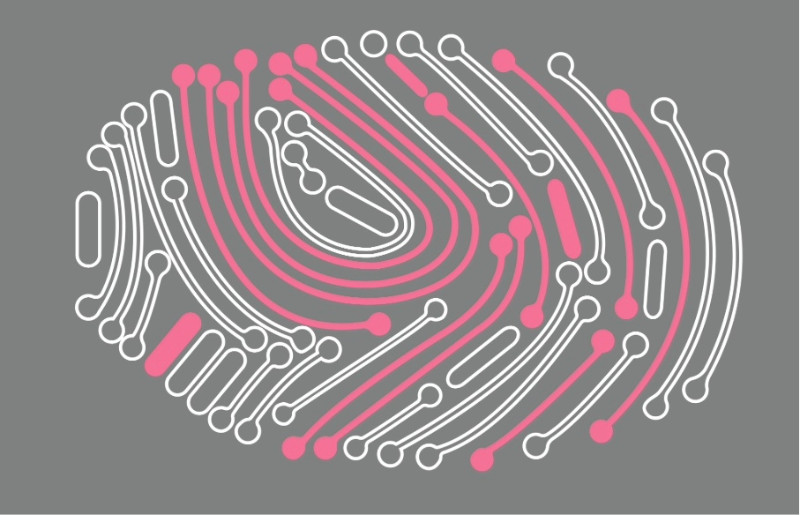 Animeret fingeraftryk i grå og lyserøde farver.