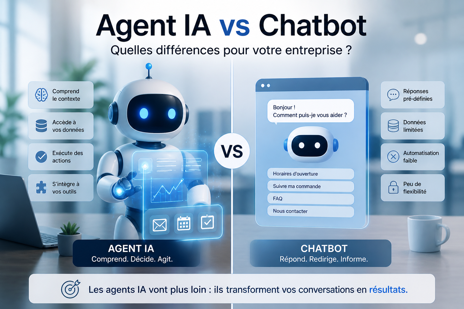 Vergläich vun AI-Agenten vs. Chatbots fir Geschäfter