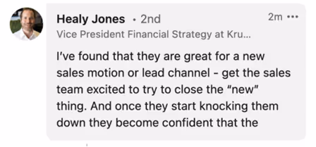 LinkedIn screenshot: Use spiffs for new sales motions or lead channels