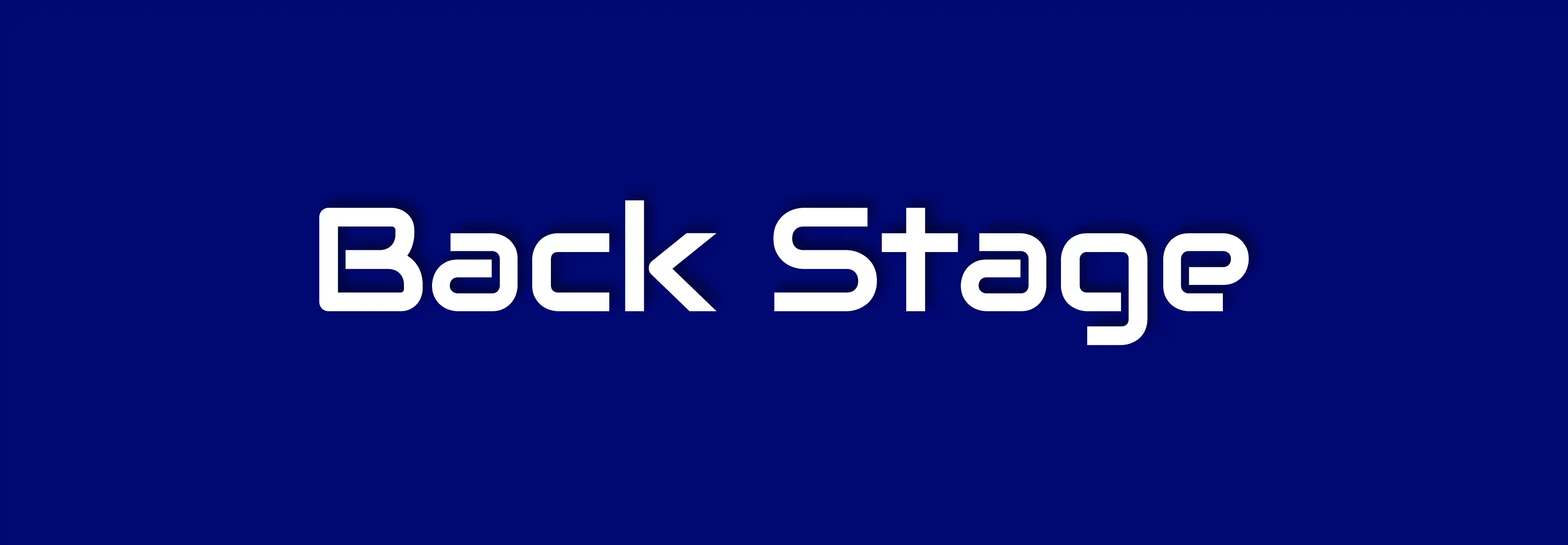 Texto blanco que dice 'Back Stage' en fondo azul oscuro.