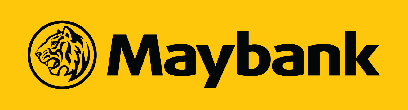 A yellow background and black logo that says maybank.