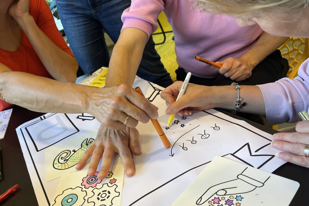 Samen ideeën visualiseren tijdens workshop estafette tekenen