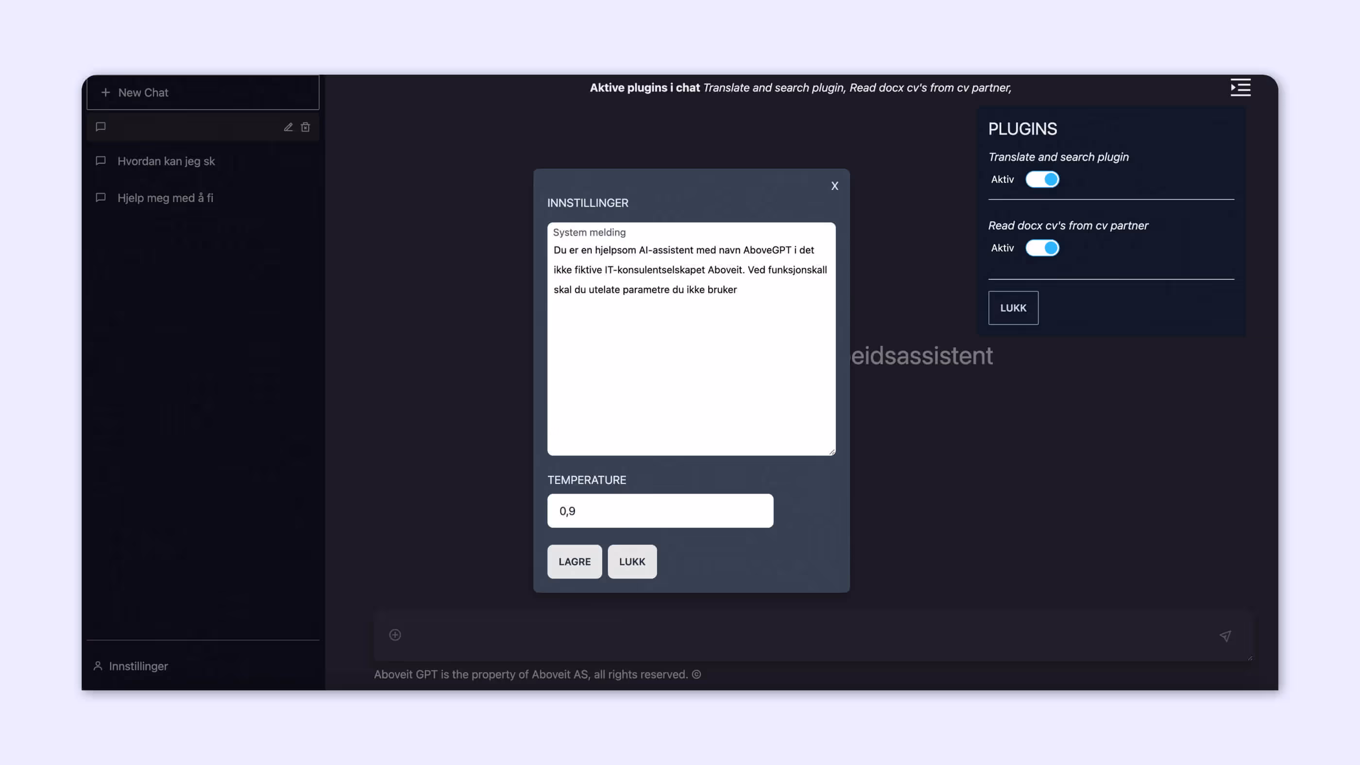 Man kan skru av og på plugins i appen