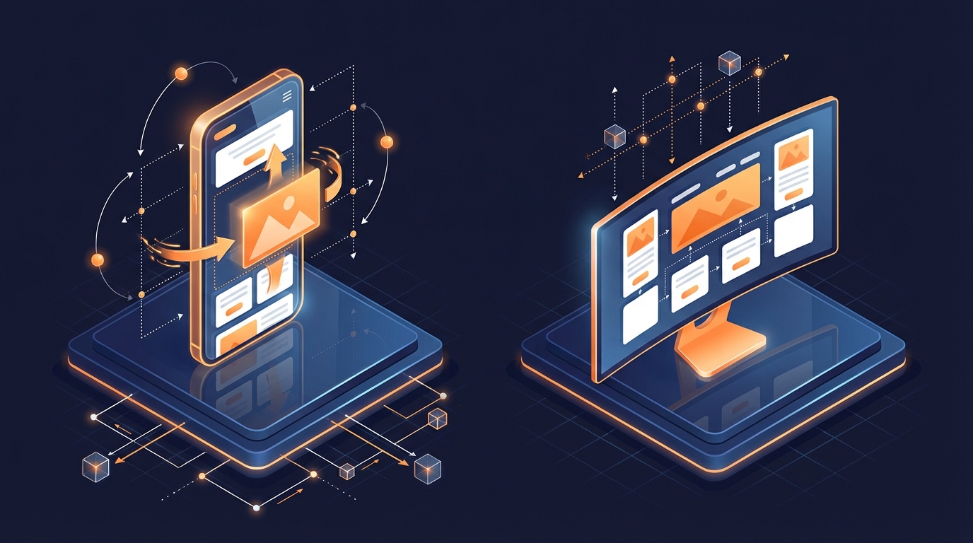 スマホとPCで異なるレイアウト順序の比較イメージ