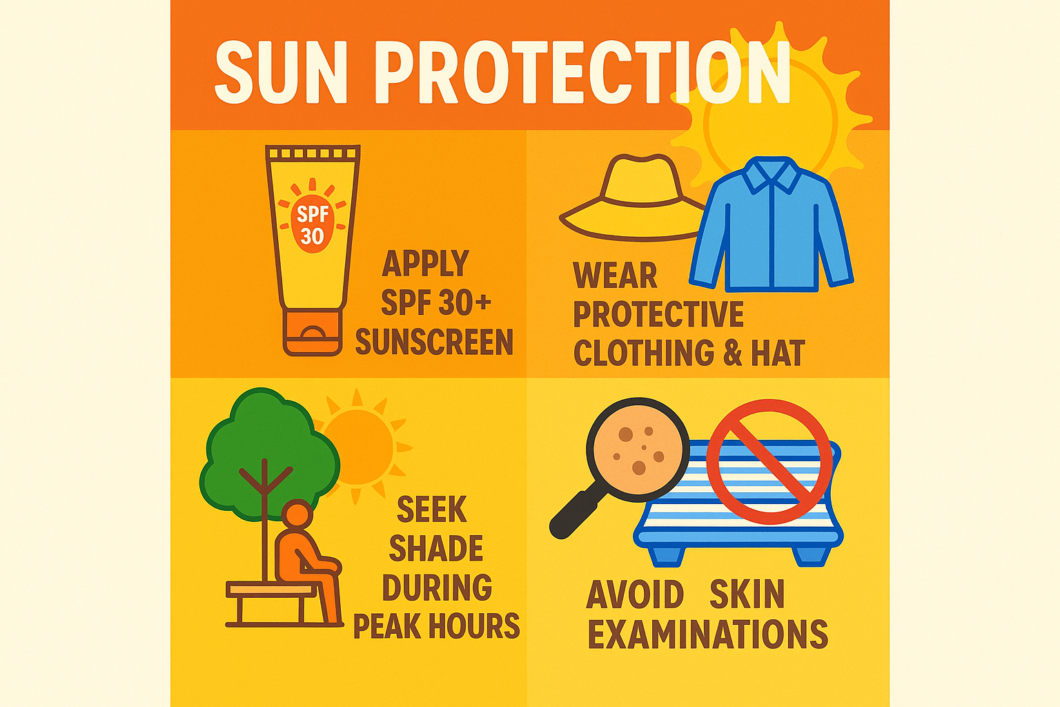 Create a sun protection infographic in 1024x1024 square form