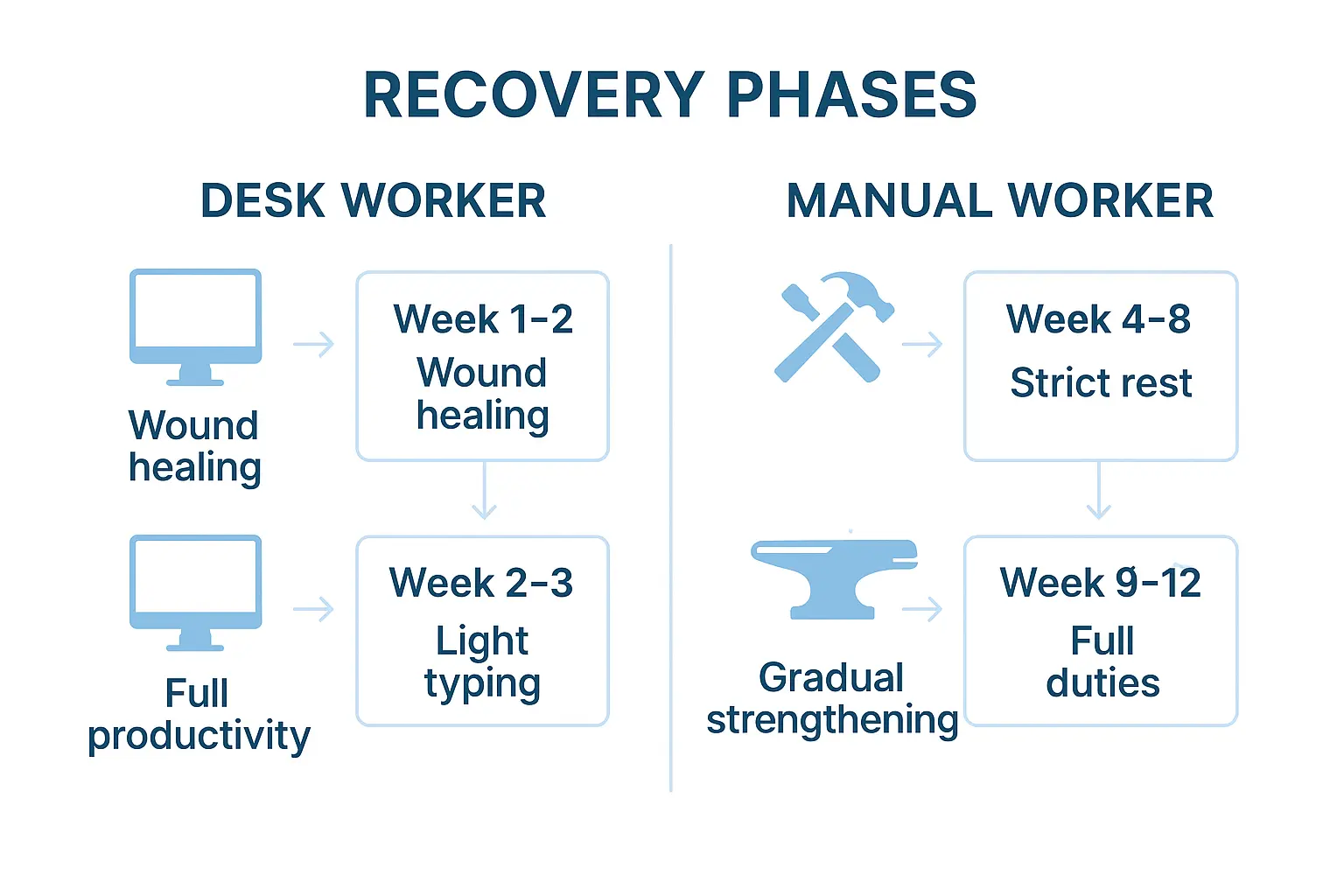 Timeline infographic showing recovery phases for both job ty