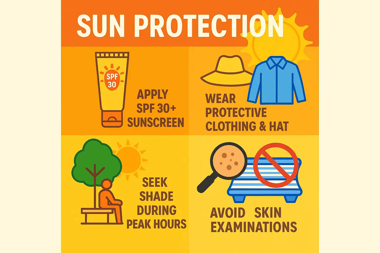 Create a sun protection infographic in 1024x1024 square form