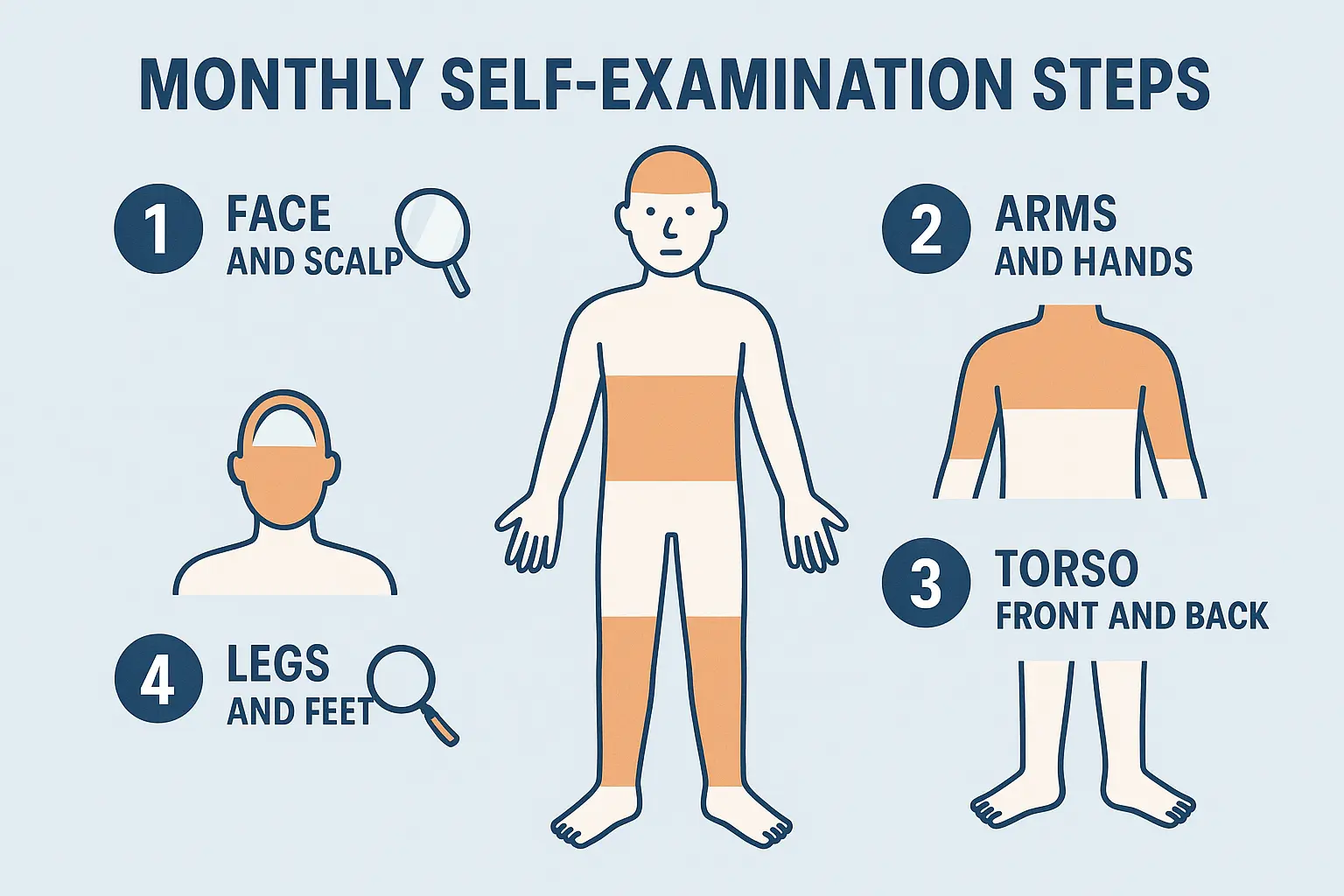 Create a step-by-step self-examination guide in 1536x1024 la