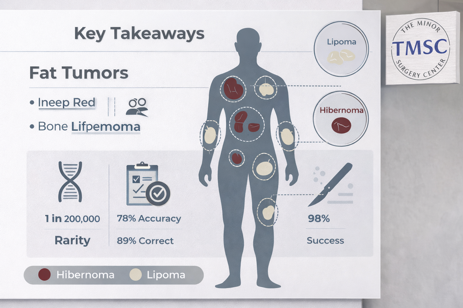Key Takeaways section visual summary with minimalist medical design. Central graphic featuring stylized human anatomy