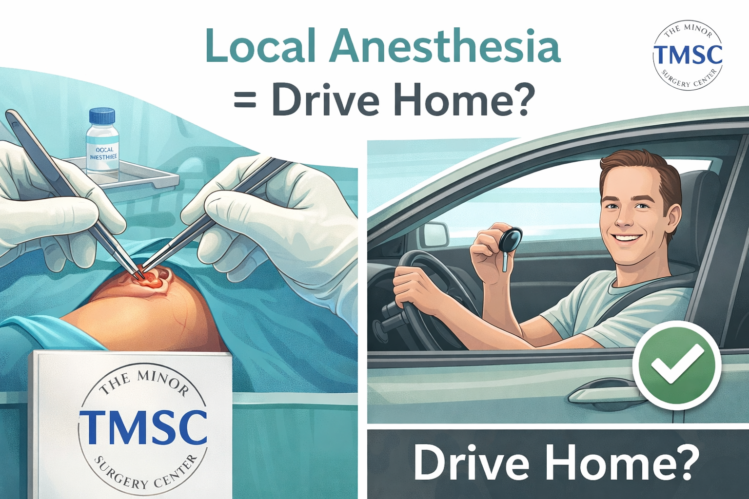 Detailed () infographic-style illustration showing a split-scene comparison: on the left, a close-up of a surgeon's gloved