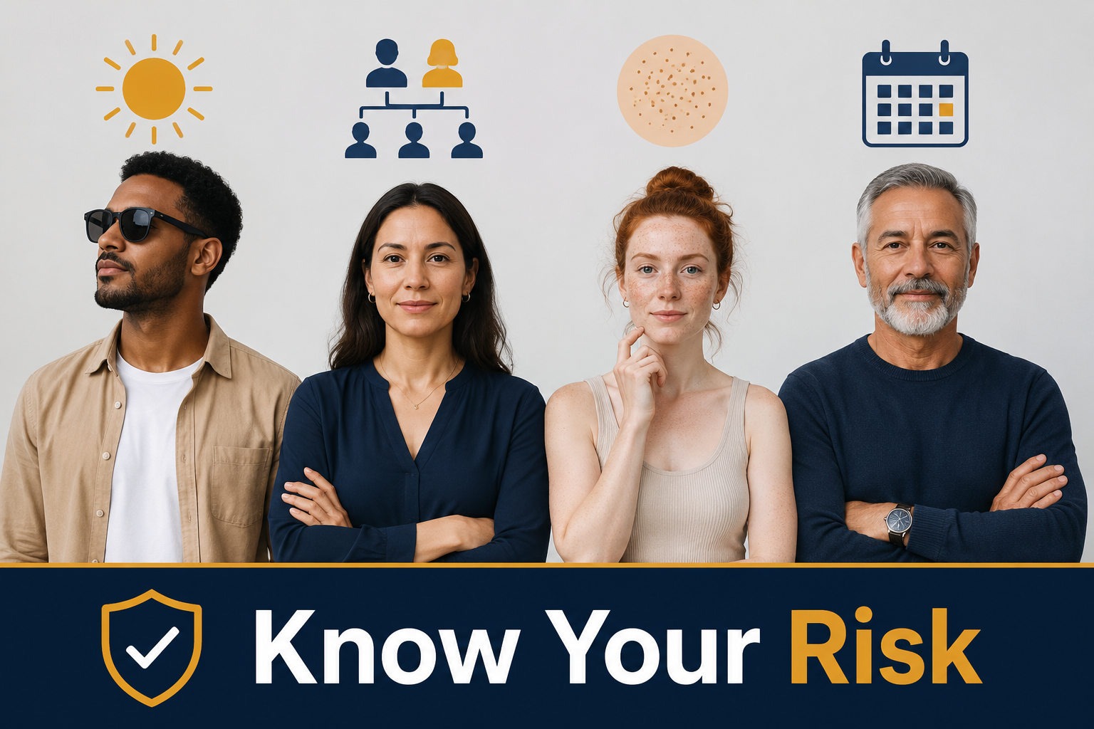 () risk factor awareness visual showing a diverse group of four adults of different skin tones, ages 25 to 65, standing in a