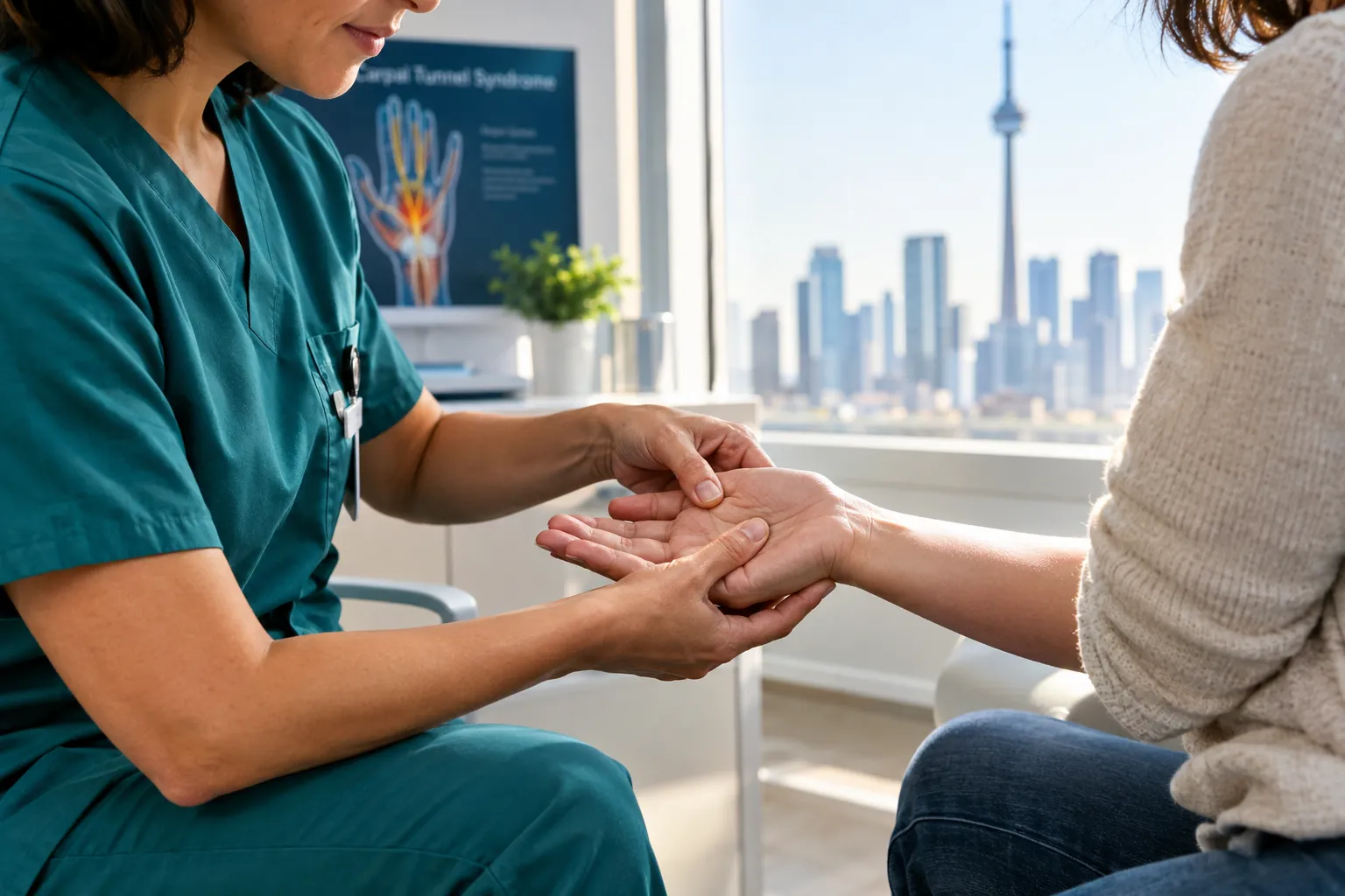Professional landscape hero image (). Modern design, , , aesthetic. Background imagery relevant to: carpal tunnel surgery