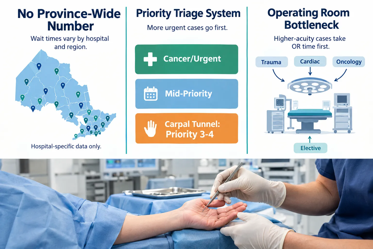 Hospital vs community clinic: which route is faster for carpal tunnel surgery wait times in Ontario?
