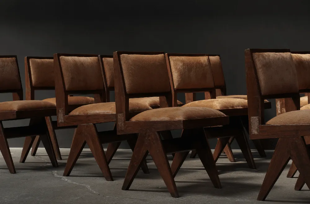 Pierre Jeanneret Dining Chairs with Metal Detail 