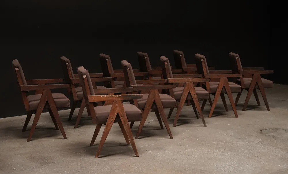 Pierre Jeanneret Dining Arm Chairs, Set of 10