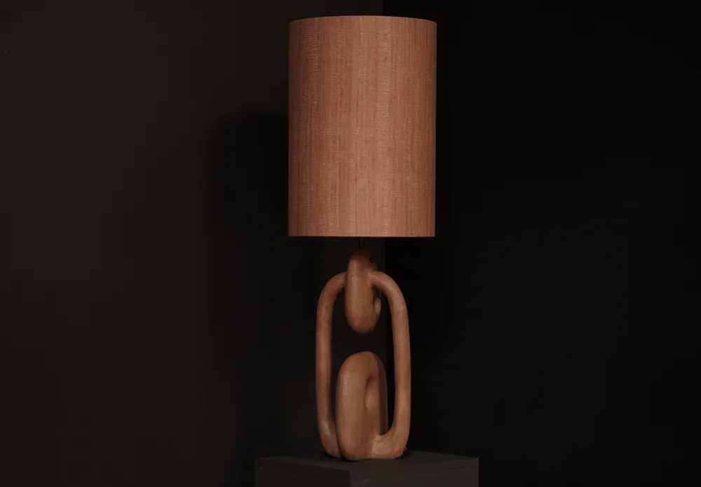 Concrete Lamp with Burlap Shade, Cinnabar